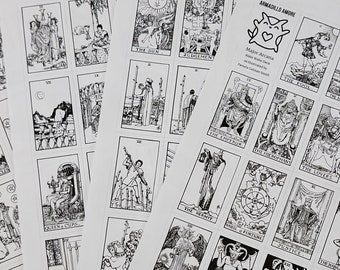 DIGITAL Color Your Own (2.5 inch Tall) Tarot Deck Printable Featuring all 78 Cards- pdf File - 4 pages
