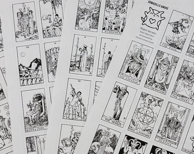 DIGITAL Color Your Own (2.5 inch Tall) Tarot Deck Printable Featuring all 78 Cards- pdf File - 4 pages