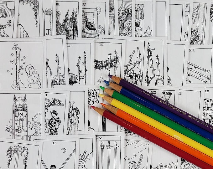 DIGITAL Color Your Own (3.7 inch Tall) Tarot Deck Printable Featuring all 78 Cards- pdf File - 10 pages