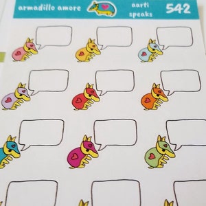 Pegatinas de Aarti Armadillo Speaks: escribe tu propio mensaje, mate, calidad prémium, coloridas, 542