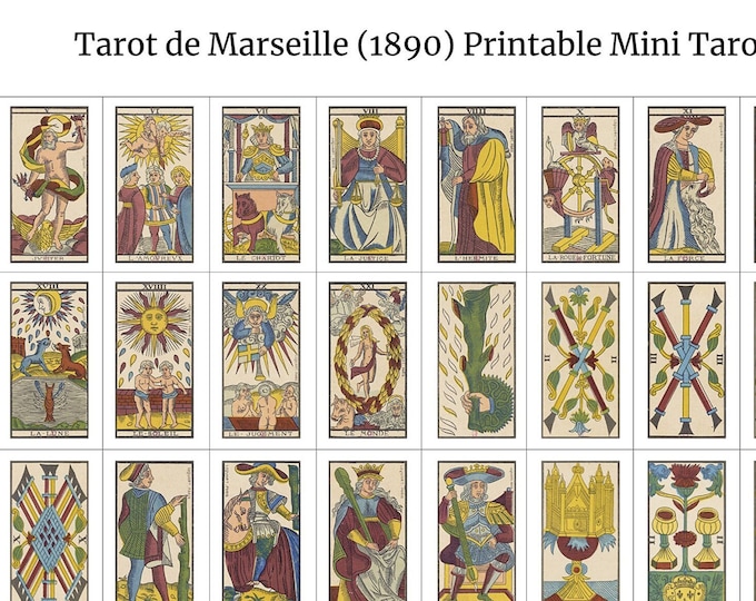 DIGITAL Tarot De Marseilles Mini (1.1 inch Tall) Deck - Printable PDF Featuring all 78 Cards - Print Your Own Stickers