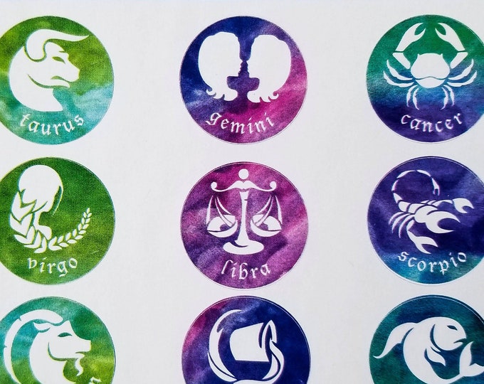 Zodiac Watercolor Stickers {12 Astrology Stickers: Occult, Horoscope, Zodiac, Divination, Planet, Sign, Constellation, Star, Sun, Sky} 380