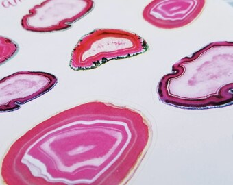 Pink Agate Crystal Watercolor Stickers for Bullet Journal, Art Journal, Book of Shadows, Planner, Journals, Laptop - 1014