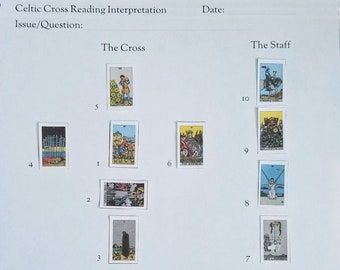 DIGITAL Celtic Cross Tarot Spread Reading Interpretation Reflection Worksheet Printable for Tarot Journals - 1058