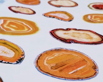 Orange Agate Crystal Watercolor Stickers for Bullet Journal, Art Journal, Book of Shadows, Planner, Journals, Laptop - 1017