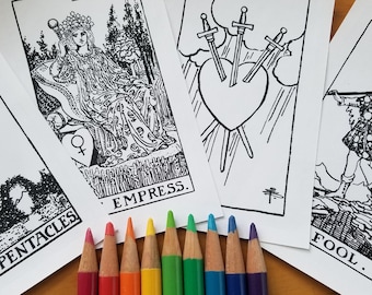 Color Your Own Tarot Stickers - 4.25 inch - Tarot Journal Stickers - Black and White - Tarot Journaling - Premium Quality - 1083