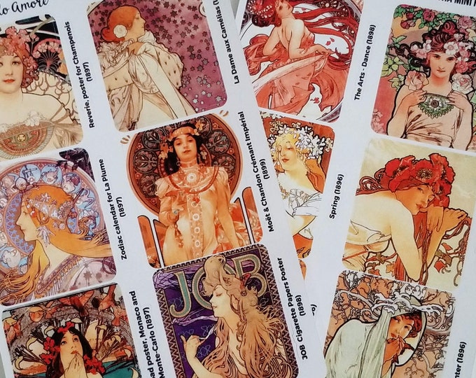 Alphonse Mucha Mini Fine Art Painting Stickers - Clear Stickers - Laptop Stickers - Water Bottle Stickers - 1078