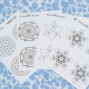 Spiritual Symbol Sticker Sheet - 1.5 inch - Sacred Geometry - Flower of Life - Sri Yantra - Metatron&#39;s Cube - Merkaba - 1023