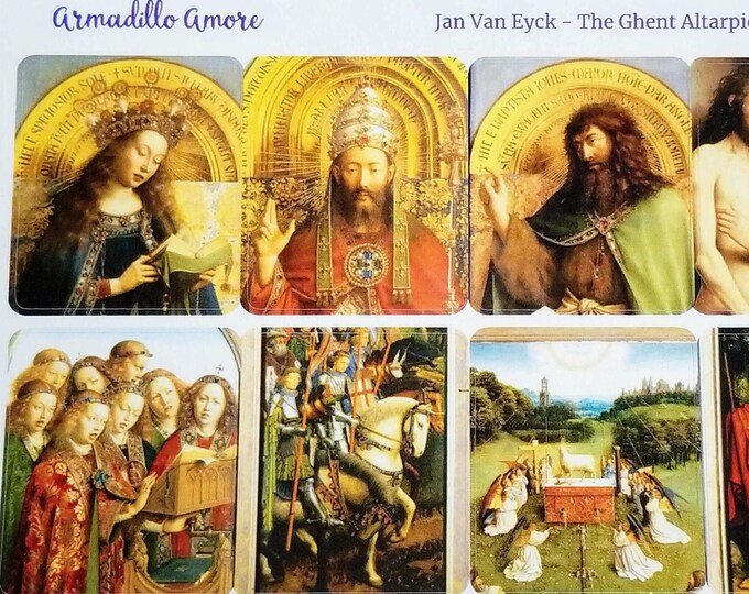 Jan van Eyck Mini Painting Stickers - The Ghent Altarpiece - Fine Art - Adoration of the Mystic Lamb - Netherlands - Flemish - 1070