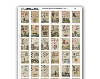 Small Lenormand Card with Meaning Stickers (1 inch) - Journaling Stickers - 36 Cards Full Deck - Lenormand Oracle Journal Stickers - 761