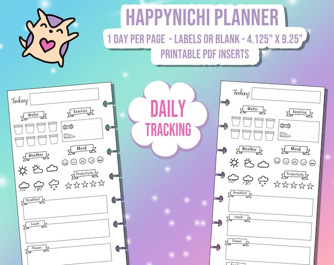 SKINNY CLASSIC Happynichi Happy Planner Daily Tracking 1 Page - HP Printable Insert - Track Meals, Weather, Mood, Water, Exercise