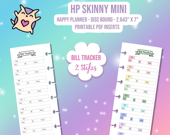 SKINNY MINI Happy Planner Digital Printable - Bill Tracker Spread - Track Bills - Financial HP Planner Insert - hp planner printable