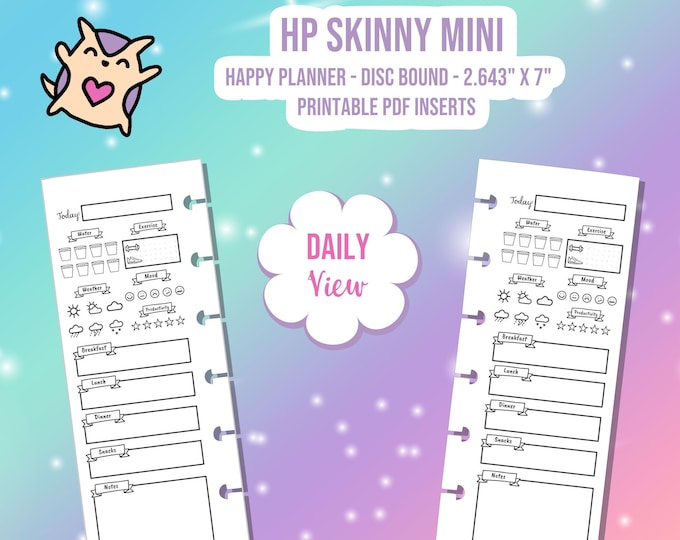 SKINNY MINI Happy Planner Digital Printable - Daily Tracker Weather Water Exercise Productivity Mood Meals