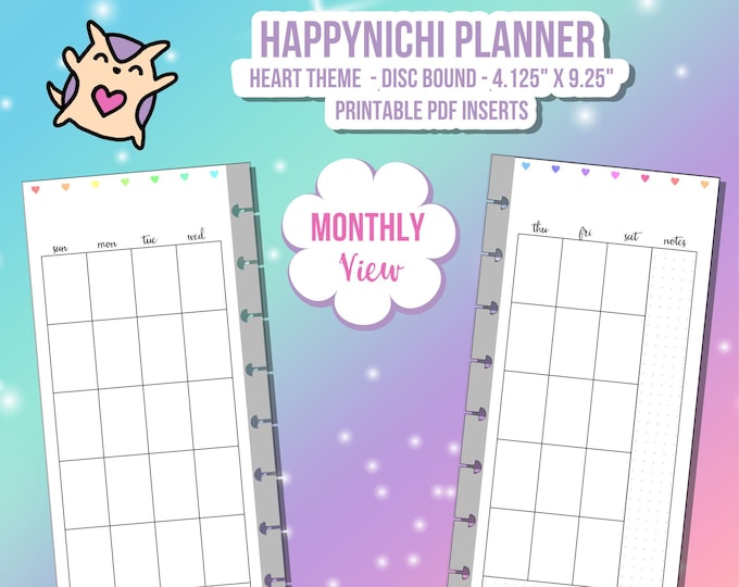 SKINNY CLASSIC Happynichi Happy Planner Monthly Digital - HP Printable Insert - Sunday or Monday Start - Blank