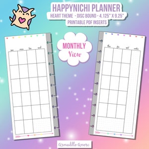 HALF SHEET HP Happynichi Happy Planner Monthly Digital Printable Insert Skinny Classic - Sunday or Monday Start - Blank