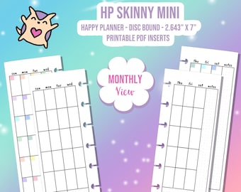 SKINNY MINI Happy Planner Digital Printable - Monthly Spread - Month View - Undated HP Planner Insert - hp planner printable