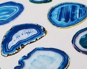 Blue Agate Crystal Watercolor Stickers for Bullet Journal, Art Journal, Book of Shadows, Planner, Journals, Laptop - 1015