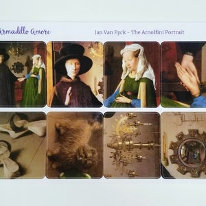 Pegatinas para cuadros pequeños de Jan van Eyck: El retrato de Arnolfini. Bellas artes. Boda. Matrimonio. Países Bajos. Flamenco. Retrato. 1069