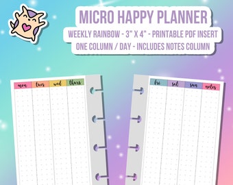 MICRO HP Happy Planner Weekly Columns - Rainbow Color Theme - Digital Printable Insert