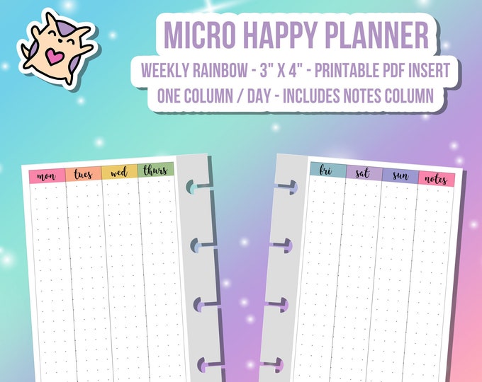MICRO HP Happy Planner Weekly Columns - Rainbow Color Theme - Digital Printable Insert