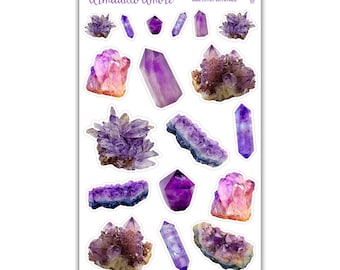 Amethyst Crystal Watercolor Stickers for Bullet Journal, Art Journal, Book of Shadows, Planner, Journals, Laptop - 1013