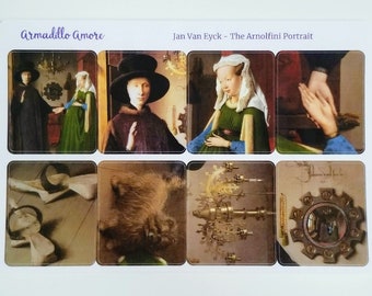 Jan van Eyck Mini Painting Stickers - The Arnolfini Portrait - Fine Art - Wedding - Marriage - Netherlands - Flemish - Portrait - 1069