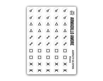 Astrology Aspect Stickers - 0.375 inch Small Glyph Stickers - Conjunct Trine Opposite Square Sextile - Astrological Aspects Sticker - 1102