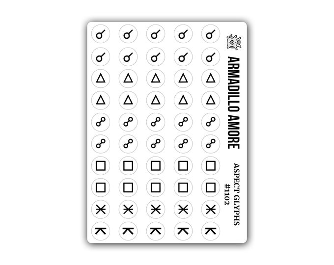 Astrology Aspect Stickers - 0.375 inch Small Glyph Stickers - Conjunct Trine Opposite Square Sextile - Astrological Aspects Sticker - 1102