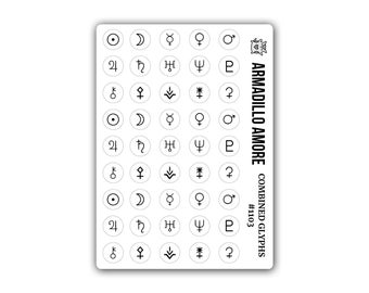 Planet Asteroid Astrology Stickers - 0.375 inch Small - Combined Glyph Stickers - Astrological Sticker - 1103