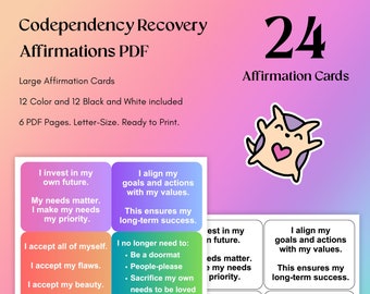 Codependency Recovery Affirmations PDF, Codependence Printable, Codependent Mental Health Digital, Recovery, Healing, Healthy Boundaries