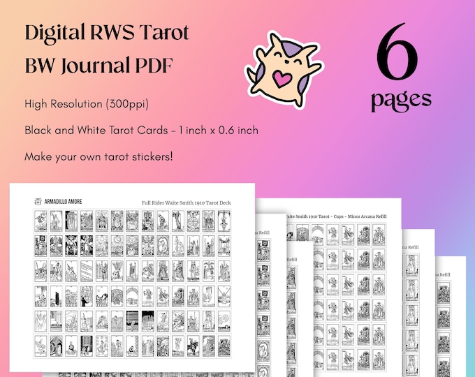 Tarot Printable PDF - Black and White Tarot Journal Pages, Printable Tarot Stickers, Tarot Planner, Tarot Workbook, Tarot PDF, PDF Tarot