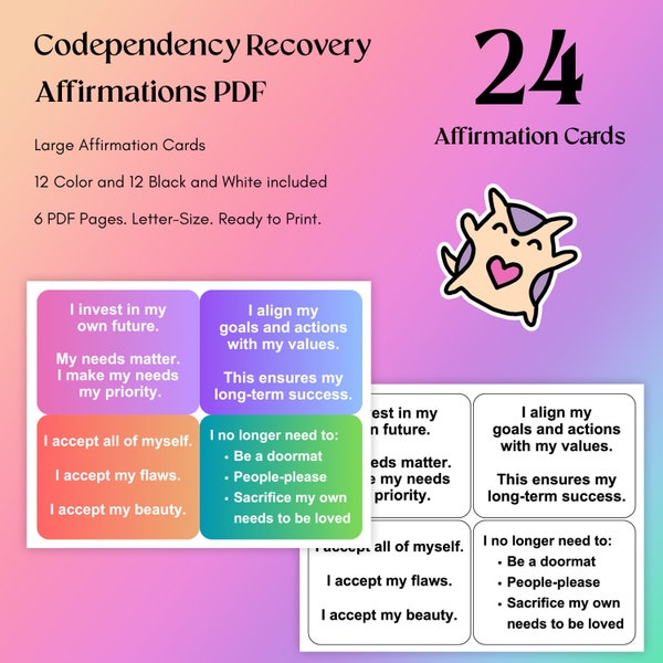 Codependency Recovery Affirmations PDF, Codependence Printable, Codependent Mental Health Digital, Recovery, Healing, Healthy Boundaries