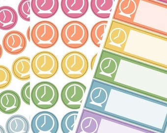 Alarm Clock Icon Planner Stickers – Rainbow Icons & Quarter Boxes – Daily Reminder, Time Management, Schedule Tracker Functional - 261