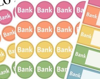 Bank Reminder Planner Stickers – Rainbow Icon Dots & Quarter Boxes – Budgeting, Finance, Pay Bills, Money Planning Stickers - 238