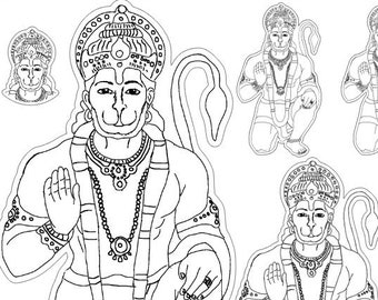 Hanuman Stickers - Hand drawn - Matte - Glossy - Hinduism - Meditation - Om - Hindu - India - Deva - Spirituality - Buddhism - 602