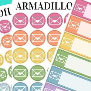 Pegatinas de recordatorio para sobres de correo feliz: iconos de arcoíris y cajas de 25 centavos. Pegatinas para correo, envío de pedidos, amigos por correspondencia y planificador de envío de correo (260 unidades).