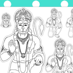 Stickers Hanuman - Dessinés à la main - Mat - Brillant - Hindouisme - Méditation - Om - Hindou - Inde - Deva - Spiritualité - Bouddhisme - 602