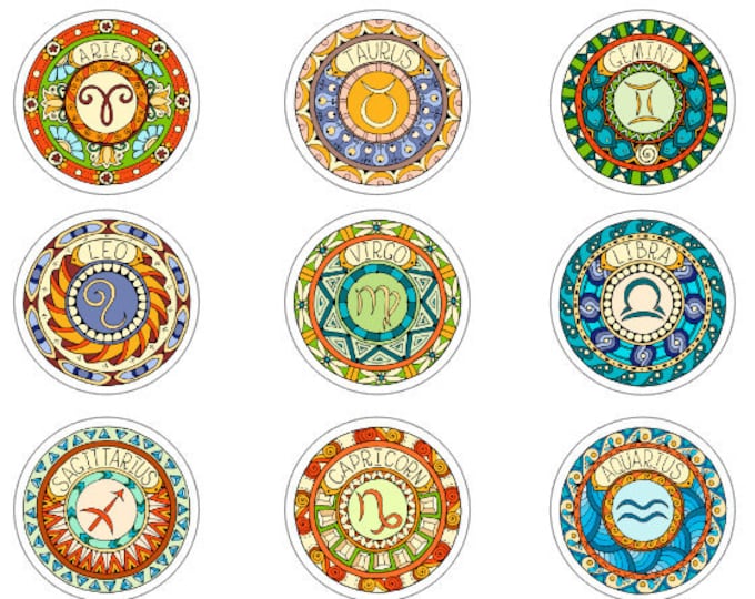 Ornamental Zodiac Stickers {12 Astrology Stickers: Occult, Horoscope, Zodiac, Divination, Planet, Sign, Star, Constellation, Universe} 445