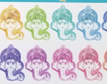Ganesha Watercolor Stickers - Hinduism, Ganesh, Ganapati, Chakra, India, Deva, Buddhism, Elephant - Clear Stickers - Laptop Stickers - 414