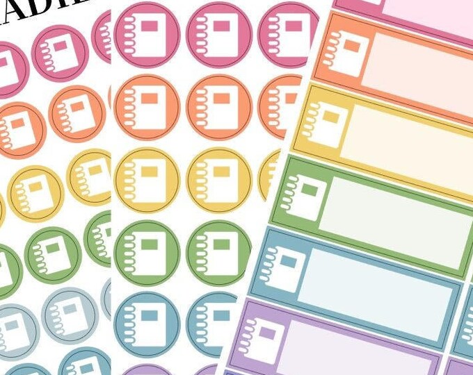 Notebook Journal Planner Stickers – Rainbow Icons & Quarter Boxes – Writing, Planning, Journaling, Bujo, Functional Dot Stickers - 268