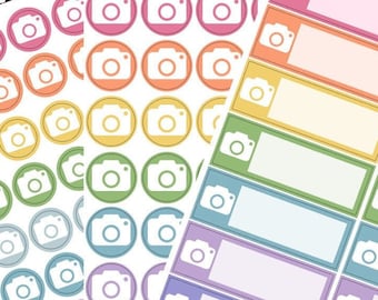 Camera Reminder Planner Stickers – Rainbow Icon Dots & Quarter Boxes – Filming, Photo, Content Creator, Functional Planning Stickers - 263