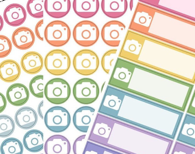 Camera Reminder Planner Stickers – Rainbow Icon Dots & Quarter Boxes – Filming, Photo, Content Creator, Functional Planning Stickers - 263
