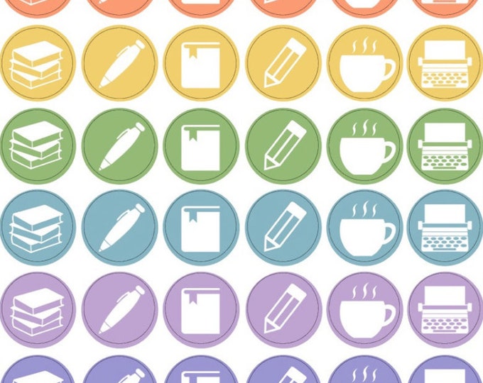 Read & Write Icon Stickers - Book Icon - Pen Icon - Pencil Icon - Coffee Icon - Writing Stickers - Coffee Shop Stickers - 133