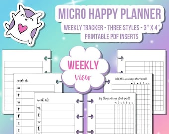 MICRO HP Happy Planner Notes Weekly Digital Printable Insert - Simple, Calligraphy - Includes Tracker and Week at a Glance Overview - 1056