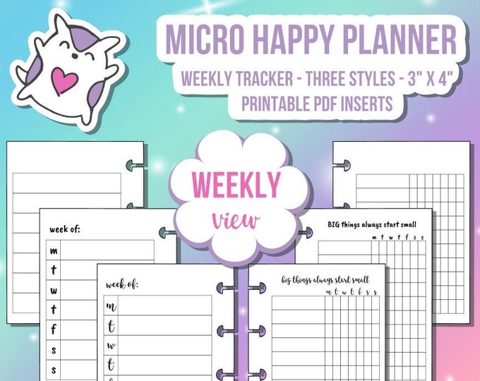 MICRO HP Happy Planner Notes Weekly Digital Printable Insert - Simple, Calligraphy - Includes Tracker and Week at a Glance Overview - 1056