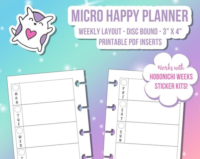 MICRO HP Happy Planner Notes Weekly Fauxbonichi Digital Printable Insert - Compatible, Works With, Fits Hobonichi Weeks Sticker Kits - 1050