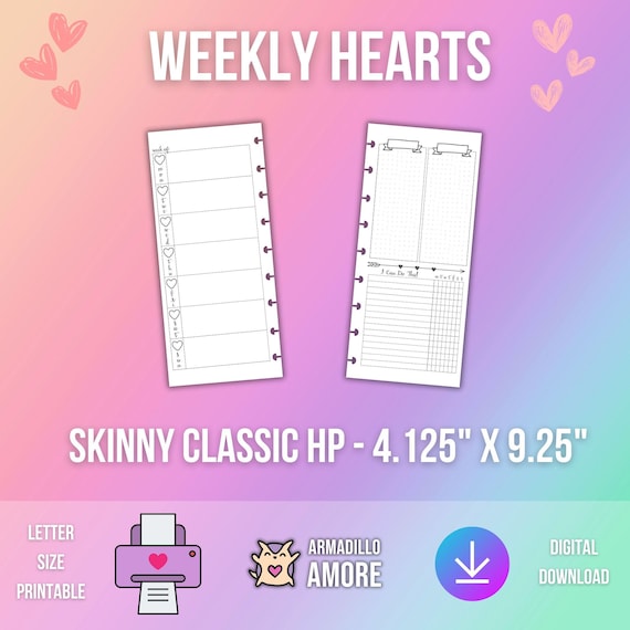 SKINNY CLASSIC Happynichi Happy Planner Weekly Heart Theme Digital - HP Printable Insert - Fauxbonichi - 1060