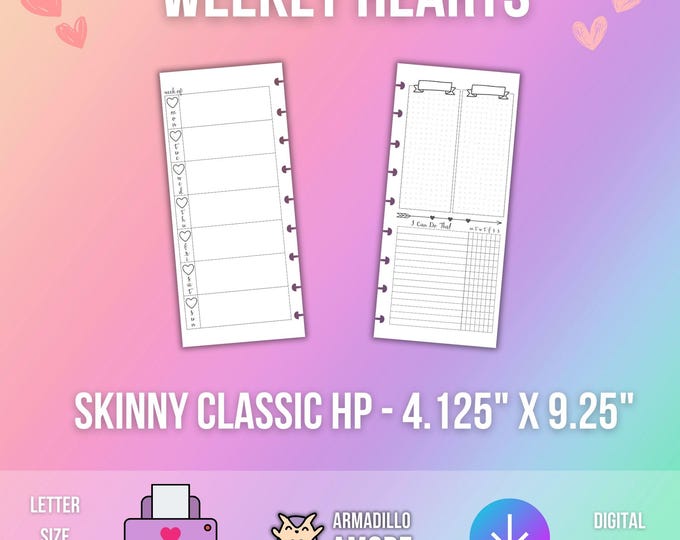 SKINNY CLASSIC Happynichi Happy Planner Weekly Heart Theme Digital - HP Printable Insert - Fauxbonichi - 1060