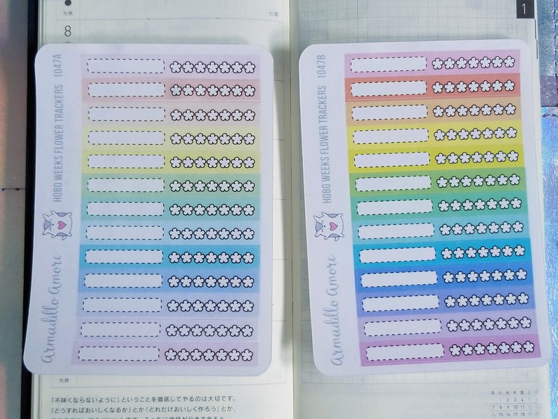 Hobonichi Weeks Rainbow Flower Habit Tracker Stickers - Pastel Planner ...