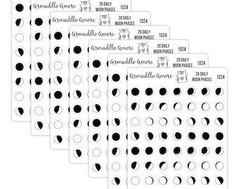 Small 28 Daily Moon Phase Stickers - 392 Stickers Set - 0.375 inch Planner Stickers - Lunar Tracker Stickers - 1024
